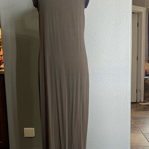 Eileen Fisher System Viscose Jersey Midi Tank Dress In Bark Grey Size